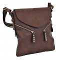 9034 - DARK BROWN PU LEATHER CROSS BODY/ SHOULDER BAG